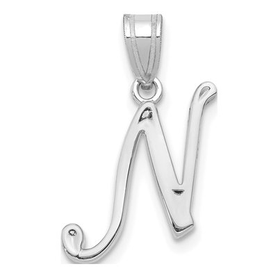 14K White Gold Script Letter N Pendant