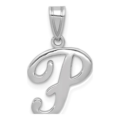 14K White Gold Script Letter P Pendant