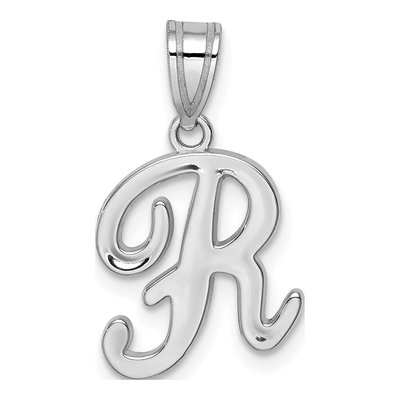 14K White Gold Script Letter R Pendant