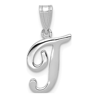 14K White Gold Script Letter T Pendant