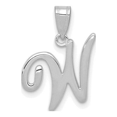 14K White Gold Script Letter W Pendant