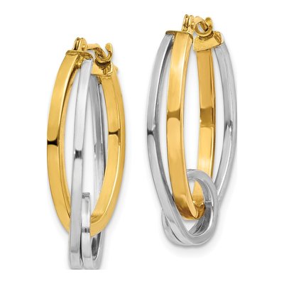 14K Two-Tone Gold Oval Hoop Earrings – view 3