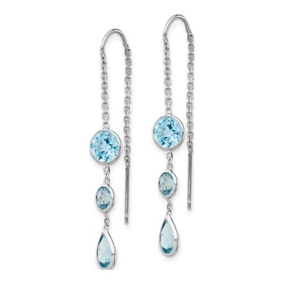 14K White Gold Swiss Blue Topaz Threader Earrings – view 3