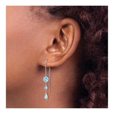 14K White Gold Swiss Blue Topaz Threader Earrings – view 4
