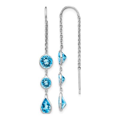 14K White Gold Swiss Blue Topaz Threader Earrings
