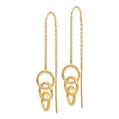 14K Yellow Gold Triple Circle Threader Earrings – view 3