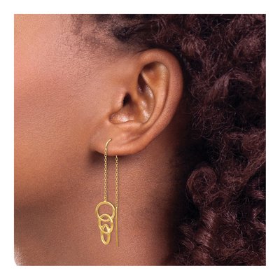 14K Yellow Gold Triple Circle Threader Earrings – view 4