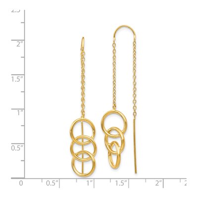 14K Yellow Gold Triple Circle Threader Earrings – view 5