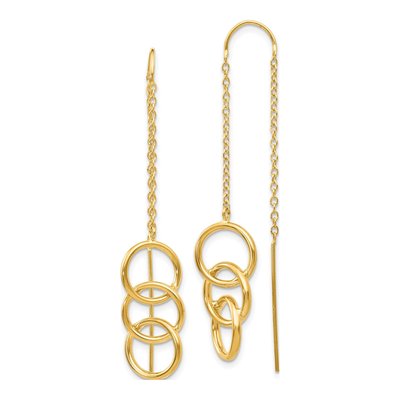 14K Yellow Gold Triple Circle Threader Earrings