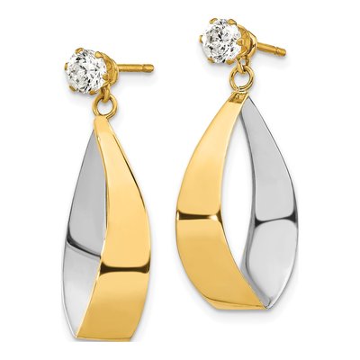 14K Yellow Gold CZ Oval Dangle Earrings – view 4
