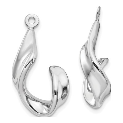 14K White Gold 27mm Twisted J- Hoop Earrings