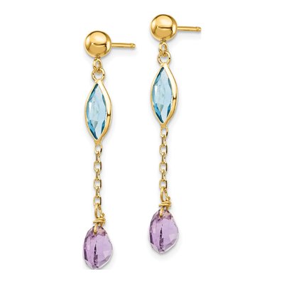 14K Yellow Gold Swiss Blue Topaz & Amethyst Dangle Earrings – view 3