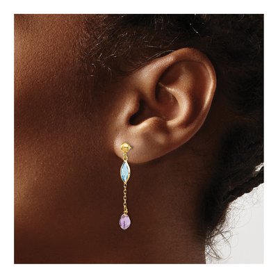 14K Yellow Gold Swiss Blue Topaz & Amethyst Dangle Earrings – view 4