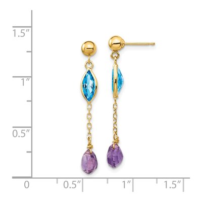 14K Yellow Gold Swiss Blue Topaz & Amethyst Dangle Earrings – view 5