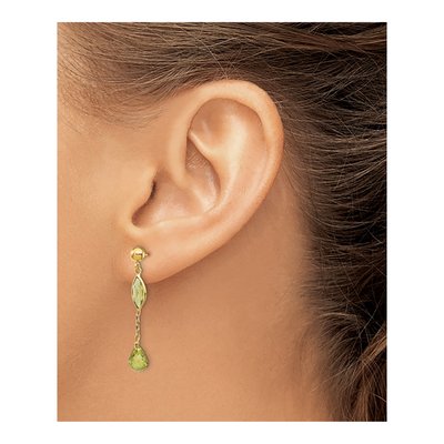 14K Yellow Gold Peridot Natural Dangle Earrings – view 4