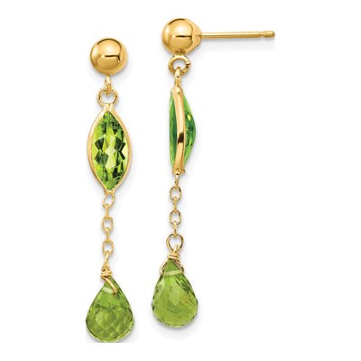 14K Yellow Gold Peridot Natural Dangle Earrings