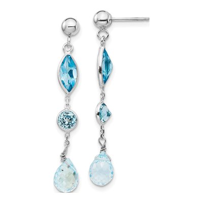 14K White Gold Swiss Blue Topaz & Sky Blue Topaz Dangle Earrings