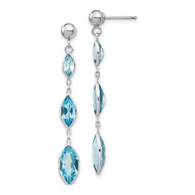 14K White Gold Swiss Blue Topaz Marquise Dangle Earrings