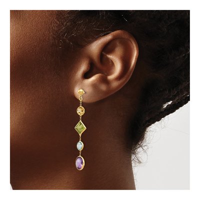 14K Yellow Gold Multi-Gemstone Dangle Earrings – view 3
