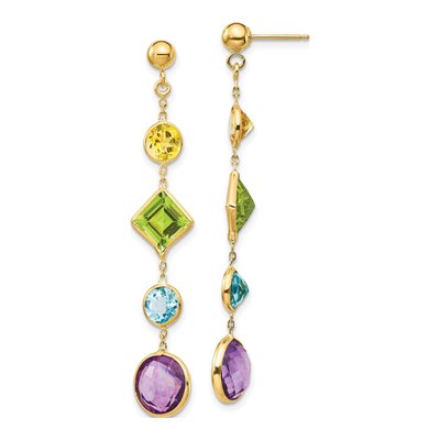 14K Yellow Gold Multi-Gemstone Dangle Earrings