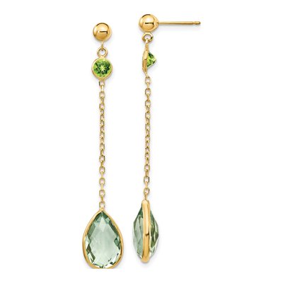 14K Yellow Gold Peridot Dangle Earrings