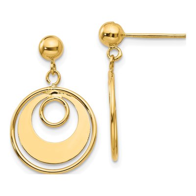 14K Yellow Gold Circle Dangle Earrings