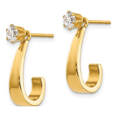 14K Yellow Gold 21mm CZ J- Hoop Earrings – view 4