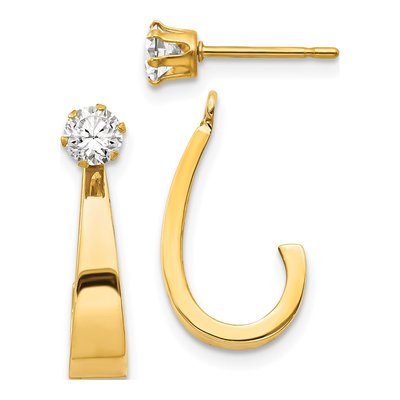 14K Yellow Gold 21mm CZ J- Hoop Earrings