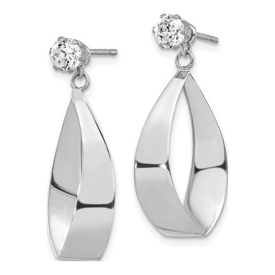 14K White Gold CZ Oval Dangle Earrings – view 2