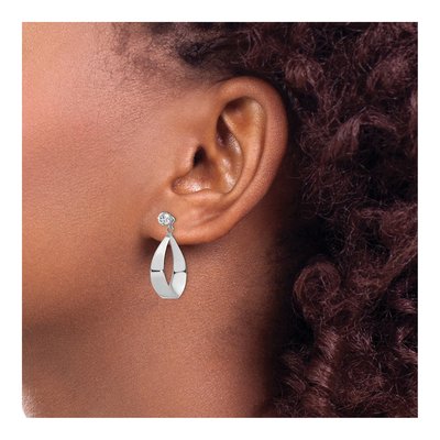 14K White Gold CZ Oval Dangle Earrings – view 3