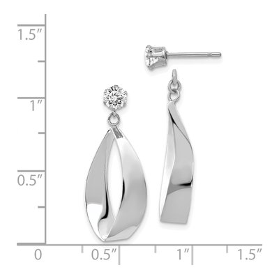 14K White Gold CZ Oval Dangle Earrings – view 4