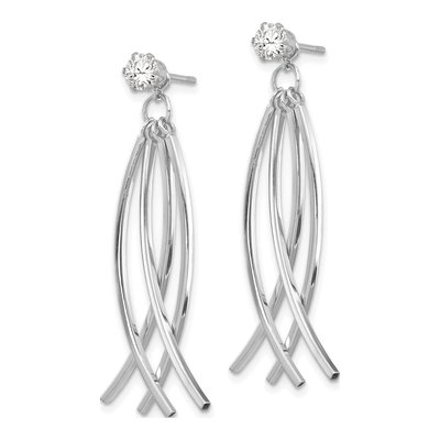 14K White Gold CZ Curved Dangle Earrings – view 4