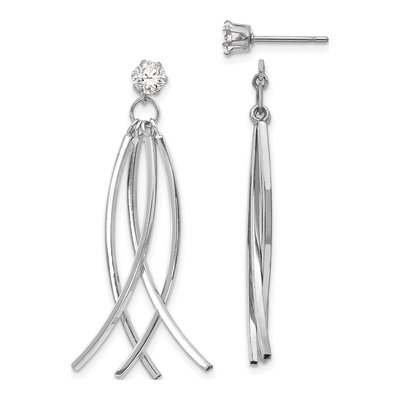 14K White Gold CZ Curved Dangle Earrings