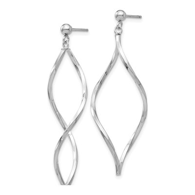 14K White Gold Twisted Oval Dangle Earrings – view 3