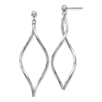 14K White Gold Twisted Oval Dangle Earrings
