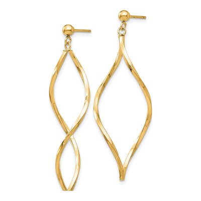 14K Yellow Gold Twisted Oval Dangle Earrings – view 2