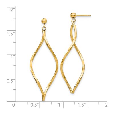14K Yellow Gold Twisted Oval Dangle Earrings – view 4