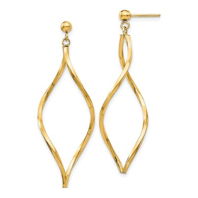14K Yellow Gold Twisted Oval Dangle Earrings