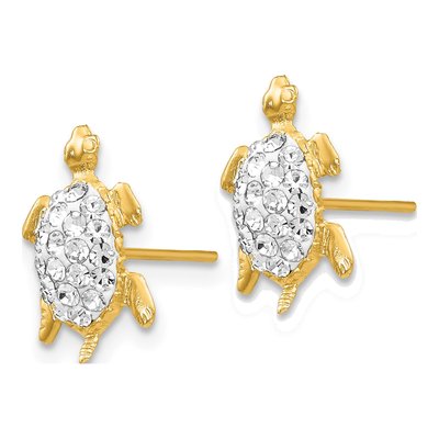 14K Yellow Gold Crystal Turtle Post Earrings – view 3