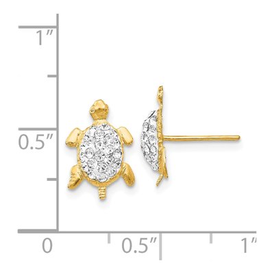 14K Yellow Gold Crystal Turtle Post Earrings – view 5