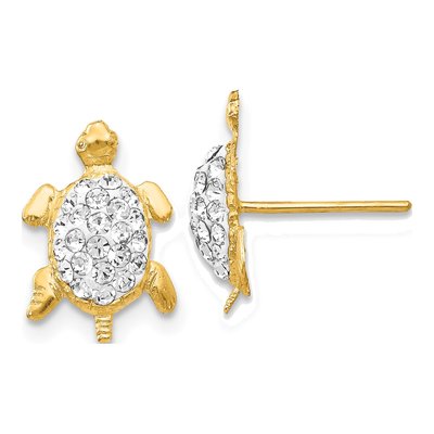 14K Yellow Gold Crystal Turtle Stud Earrings