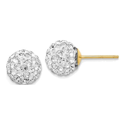 14K Yellow Gold Crystal Ball Stud Earrings