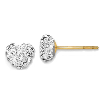 14K Yellow Gold Crystal Heart Stud Earrings