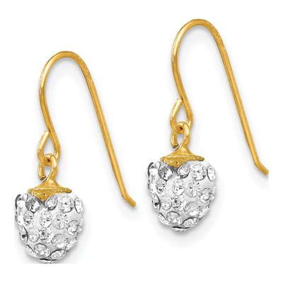 14K Yellow Gold Crystal Heart Dangle Earrings – view 3