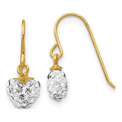 14K Yellow Gold Crystal Heart Dangle Earrings