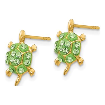 14K Yellow Gold Crystal Turtle Stud Earrings – view 3