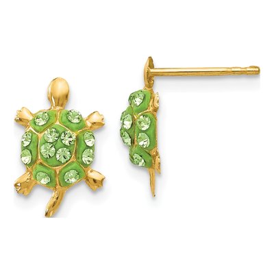 14K Yellow Gold Crystal Turtle Stud Earrings