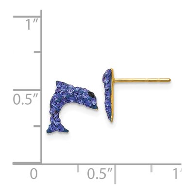 14K Yellow Gold Crystal Dolphin Stud Earrings – view 5