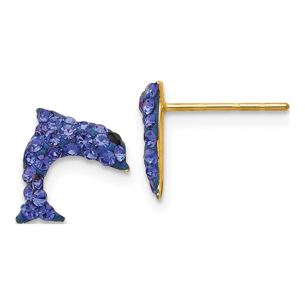 14K Yellow Gold Crystal Dolphin Stud Earrings