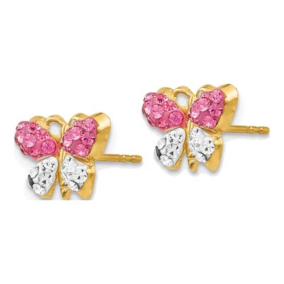 14K Yellow Gold Crystal Butterfly Stud Earrings – view 3